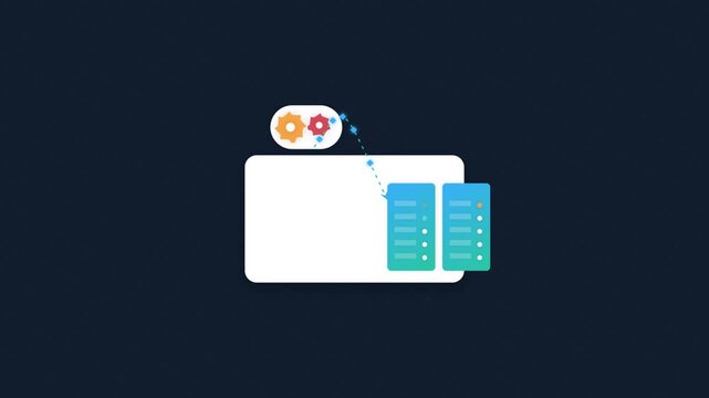 Isometric cloud to server data transfer clean flat design explainer animation on dark blueprint background loop 4k