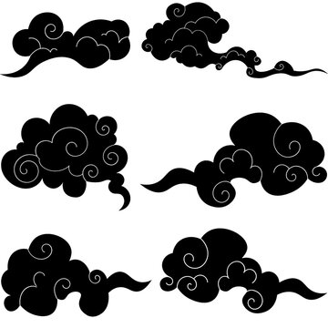 Japanese Cloud Icons Set Traditional Asian Style Vector Isolated on Transparent Background PNG Collection for Graphic Design and Decorative Art Projects