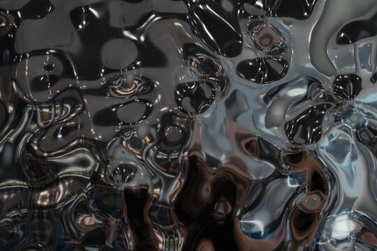 Liquid Chrome Metal Abstract Reflection, Fluid Silver Texture Background