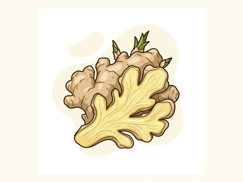 Ginger root illustration featuring fresh organic spice rhizome for health food design