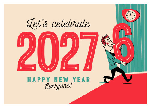 Let's celebrate 2025 - Happy New Year Everyone! - Vintage Style Greetings Card