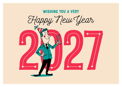 Let's celebrate 2027 - Happy New Year Everyone! - Vintage Style Greetings Card