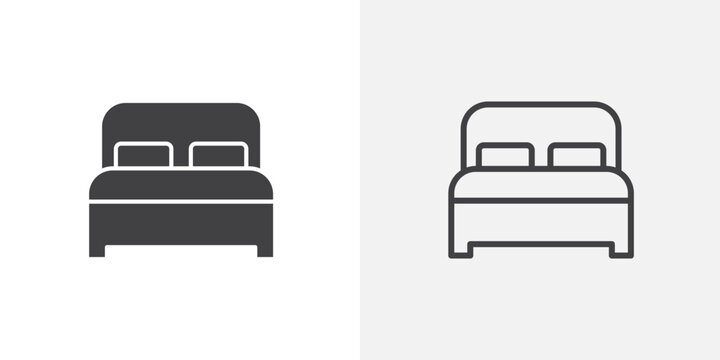double bed vector icons set on white background