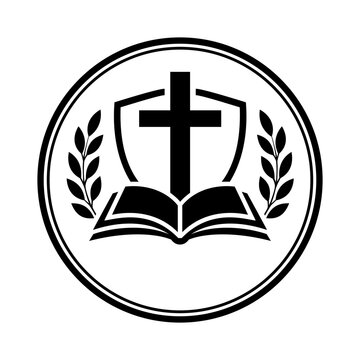 Christian Cross Bible and Laurel Emblem Vector