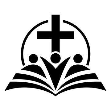 Christian Community Cross and Open Bible Symbol Vector