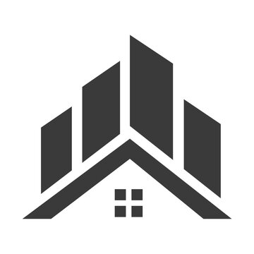 Modern House and City Skyline Real Estate Symbol Vector