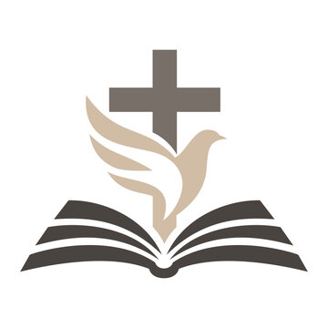 Christian Cross Dove and Open Bible Symbol Vector