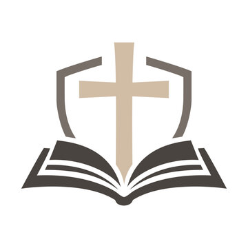 Christian Cross Shield and Open Bible Symbol Vector