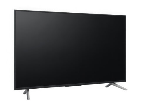 Modern flat screen smart television angled view isolated on transparent background. Perfect for home entertainment and technology design.
