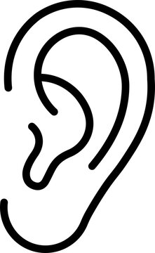 Simple human ear outline icon silhouette isolated on transparent background
