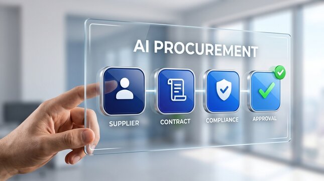 Futuristic technology procurement AI business automation digital transformation hologram concept illustration background interface 