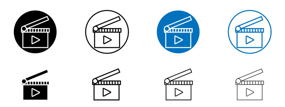 Film clapperboard icon flat outline in black