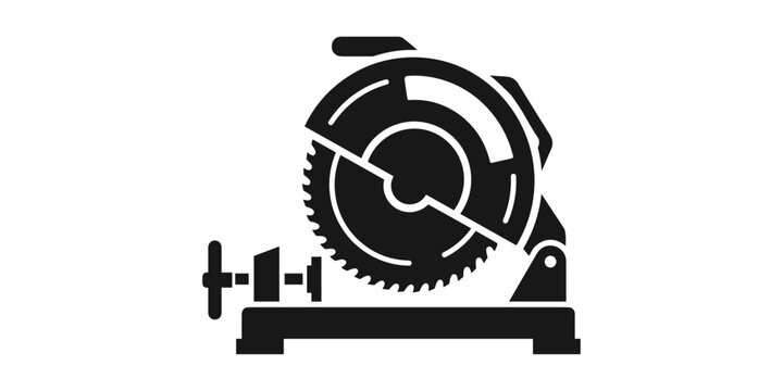 Chop saw or abrasive miter saw machine icon. Black silhouette vector illustration of an electric circular metal cutter for hardware, construction, or carpentry logo design.