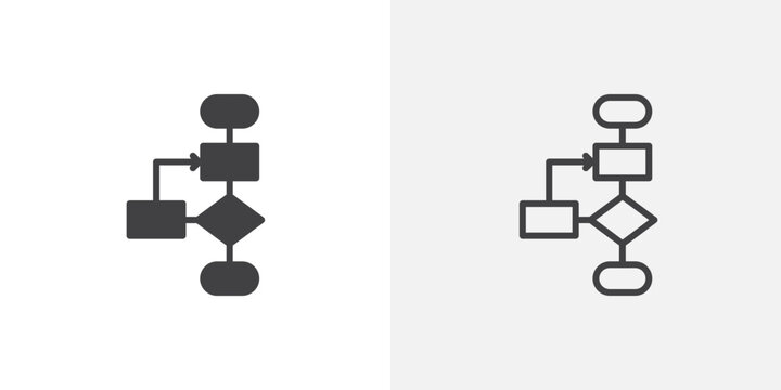 Flowchart icon set for ui designs on white background