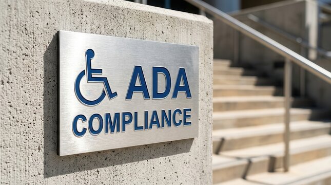 ADA compliance sign indicating a safe and accessible environment on a concrete wall.