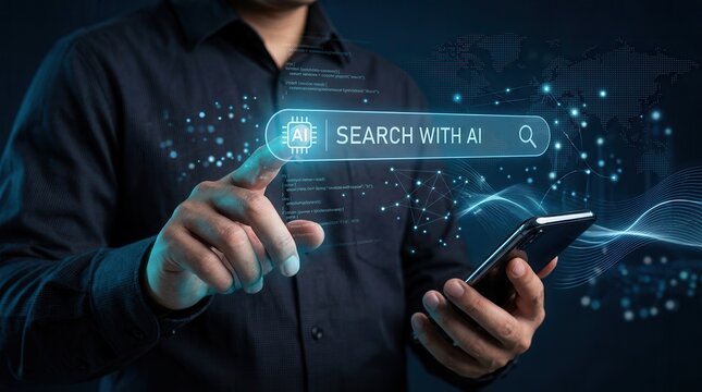 AI search engine powered by artificial intelligence processes datum through smart query functions.