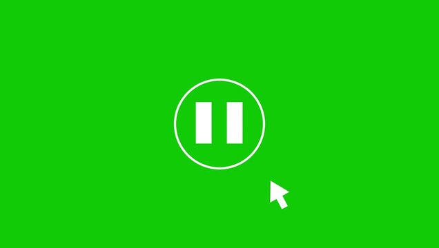 Play Pause Button Animation with Mouse Cursor, Minimalist Video Player UI Motion Graphics green screen background.