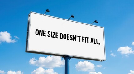 Obraz premium One size does not fit all concept on a big white billboard against a blue sky.