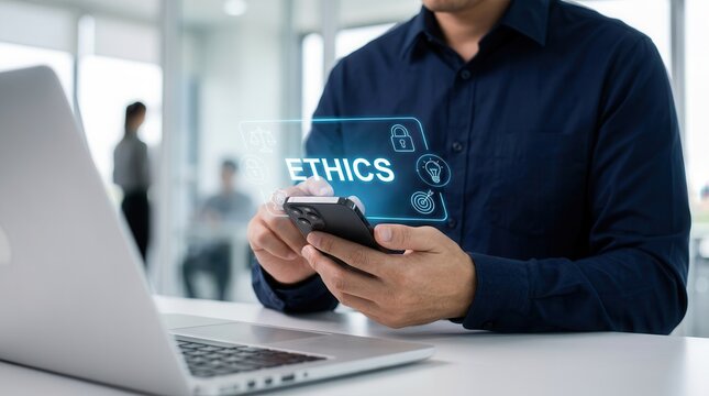 Business principles of ethics and morality fostering integrity and responsibility.