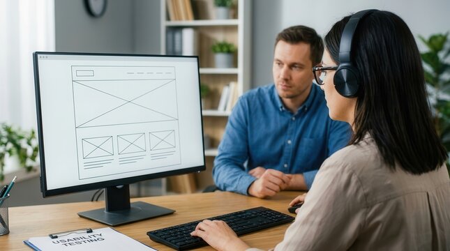 A professional usability testing session with a female participant and researcher.
