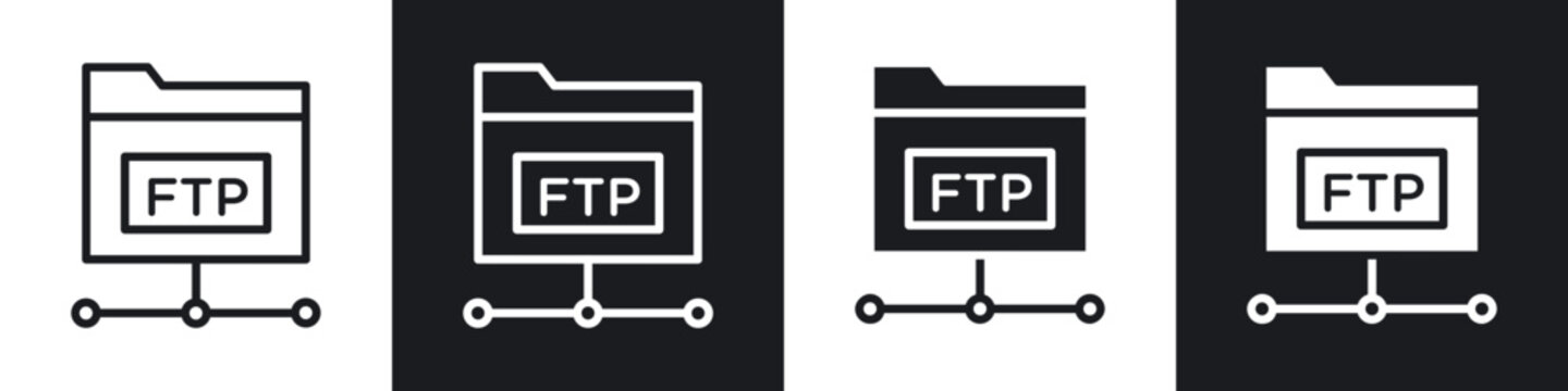 FTP vector icons in solid and outlines set