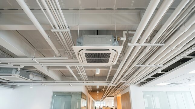 Industrial ventilation system viewed from a low angle perspective.
