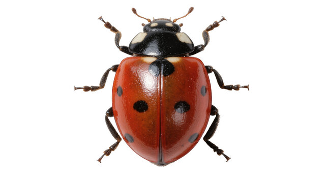 Red ladybug with black spots, isolated on transparent background