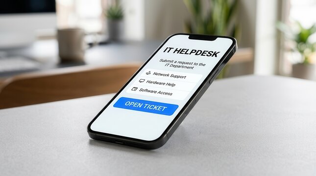 IT helpdesk mobile app interface on a smartphone screen.