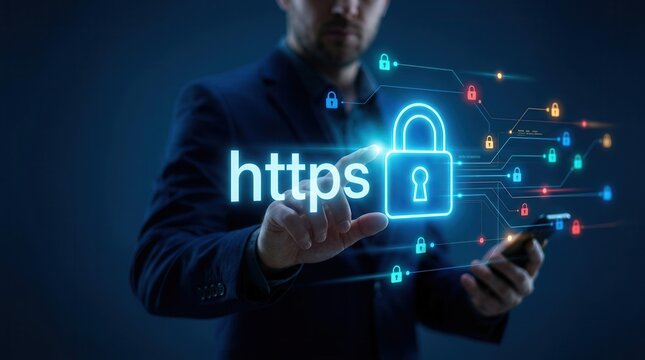 Website developer implementing HTTPS for secure communication and data protection.