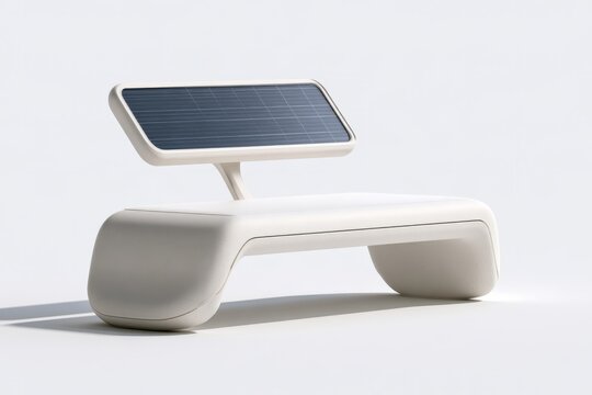 3D solar powered smart bench mockup isolated on white background. Modern urban architecture and sustainable city street device concept.