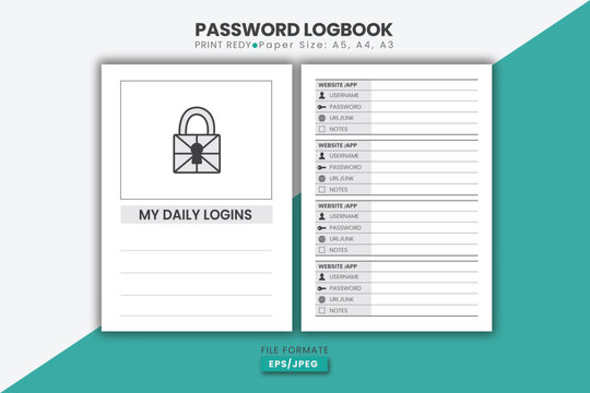 Personal Password Tracker Journal Page Print Ready KDP Interior Design.