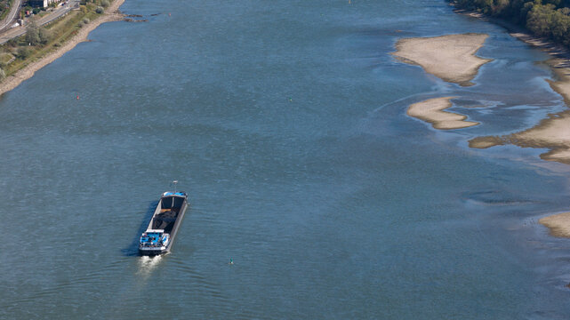 Aerial view of Rhine Low Water Bottleneck at Kaub with Burg Pfalzgrafenstein