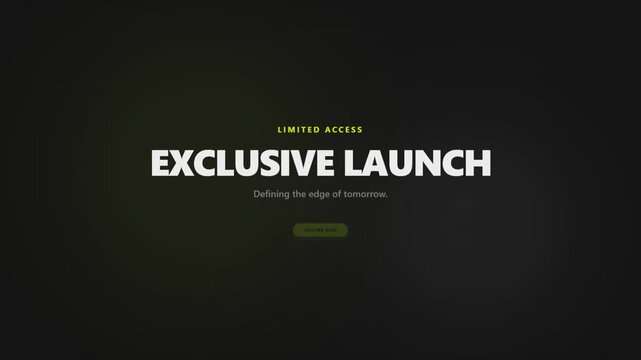 Exclusive launch promotional animation on a dark black background with glowing lime accents, bold centered headline, limited access label, supporting tagline and bright discover now button