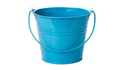 Shiny blue metal bucket with wire handle, isolated on transparent background © PICSPRO