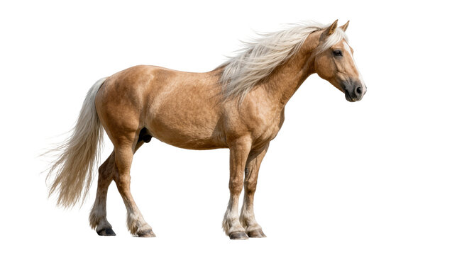 Palomino horse with flowing blonde mane and tail, isolated on transparent background