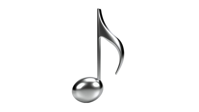 Shiny silver eighth note symbol, isolated on transparent background