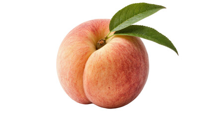 Ripe Saturn peach with green leaves, isolated on transparent background © PICSPRO
