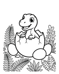 Cute baby dinosaur hatching from an egg in a prehistoric jungle setting © Rabiul