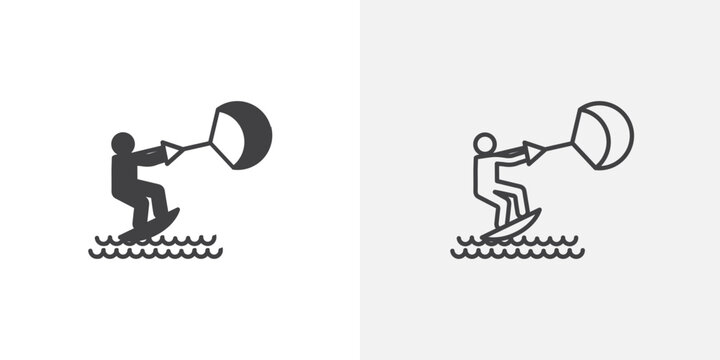 Kitesurf sign icon set for ui designs on white background
