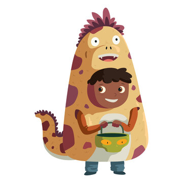 Boy wearing nessie monster costume