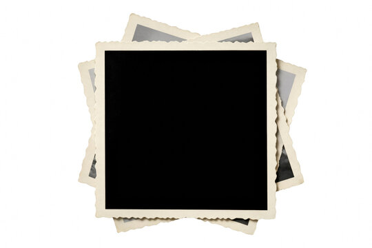 Stack of Old Square Photographs with Deckled Borders and Blank Centers