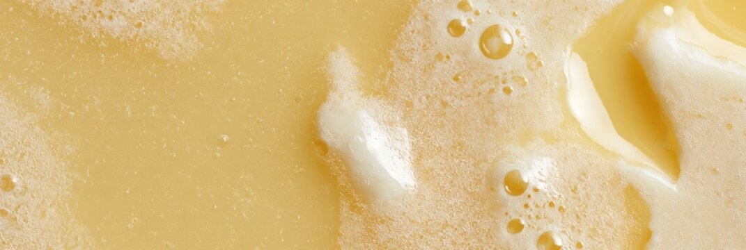This scene showcases a macro overhead view of pale beurre blanc butter sauce with cream. The colors blend softly for an elegant touch.