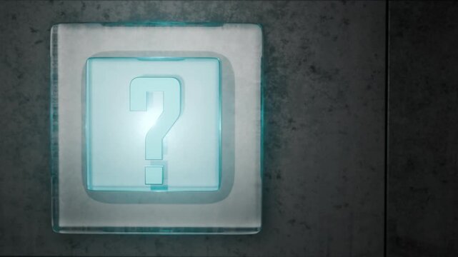 A metal question mark on a glass cube. Searching for answers. Question mark. Answers to questions. FAQ.