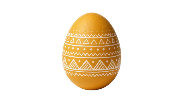 Yellow Easter egg with white geometric patterns, isolated on transparent background