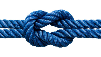 Thick blue braided rope tied in a knot, isolated on transparent background © PICSPRO