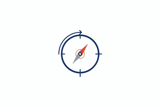 Minimalist compass icon with red needle, navigation and direction symbol on white background, simple travel and orientation graphic
