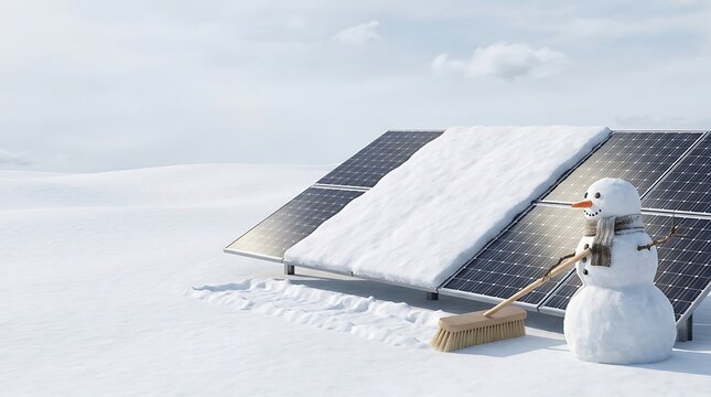 Christmas Snowman Performing Winter Service Action in Snowy Landscape with Copy Space