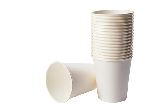 Stack of White Disposable Paper Cups and One Tilted on its Side