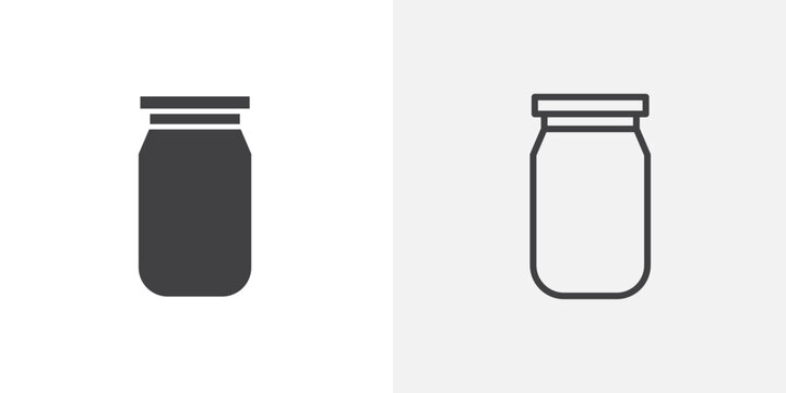 Mason jar glass container vector icons set on white background