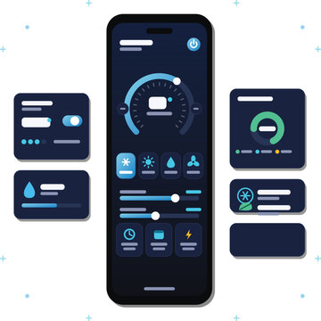 Smart home air conditioner remote app ui, split ac control mobile interface temperature concept